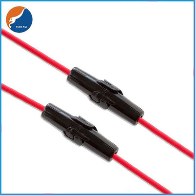 Vỏ màu đen Ống kính 5x20mm Giá đỡ cầu chì trong dòng với dây màu đỏ Chiều dài 18AWG 15CM